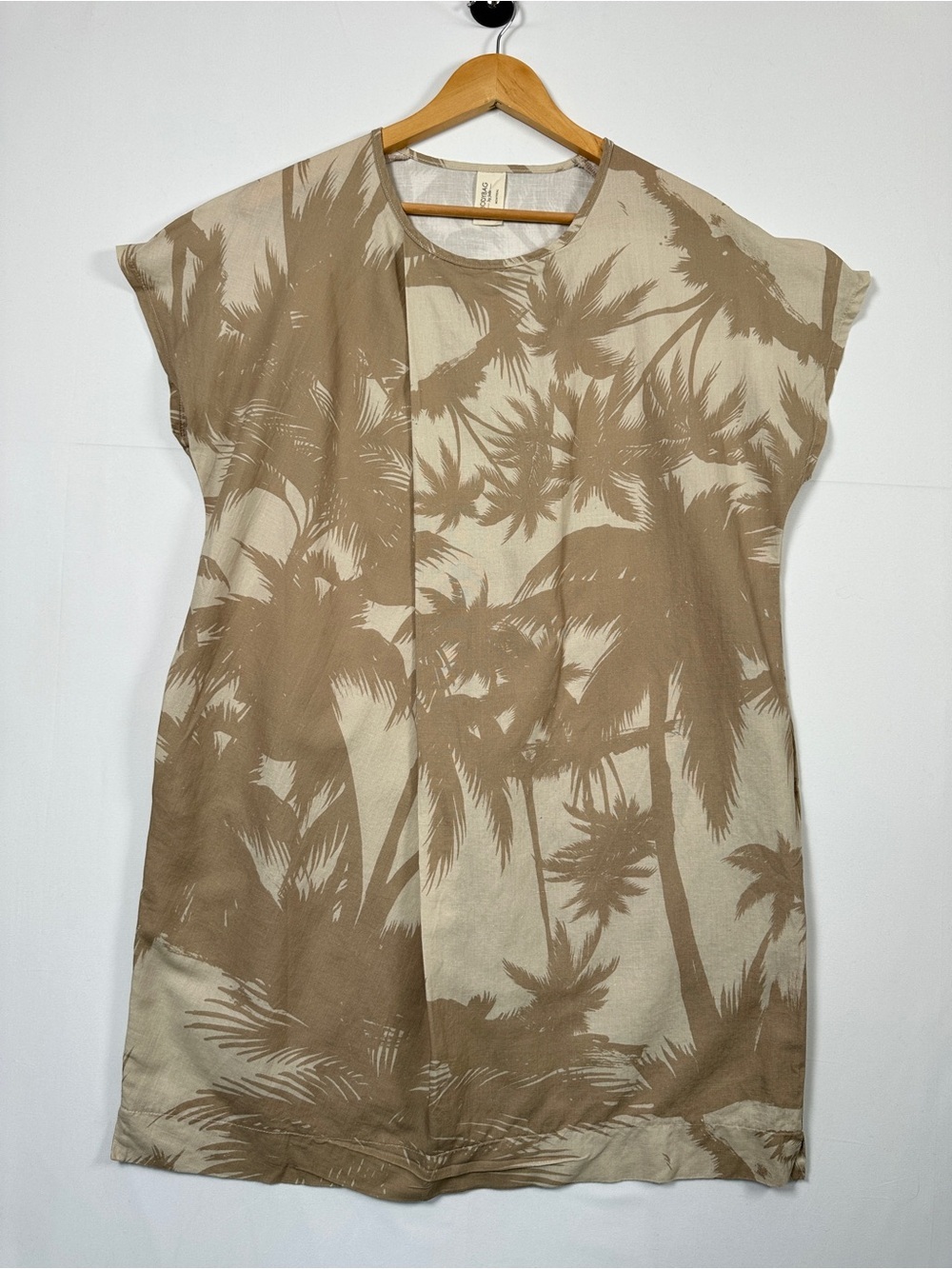 Bodybag By Jude Linen Blend Palm Print Maya Bay Dress Beige L Made In Canada